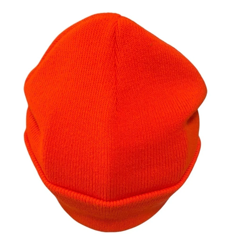 BLACK‎ SWAMP - NEON ORANGE BEANIE HAT CAP - WHITE EMBROIDERY PRINT - B10
